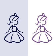 Logotipo de boutique de moda infantil. Dibujo minimalista con líneas de una niña con una diadema y un vestido de princesa  © teracreonte