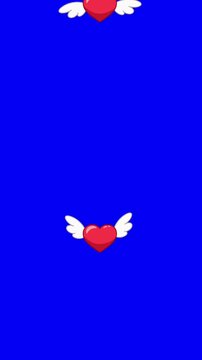 Heart with wings motion animation on blue screen.