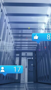 Metal corridor idling as blue badges sliding on start, updating counts and showing tech metrics