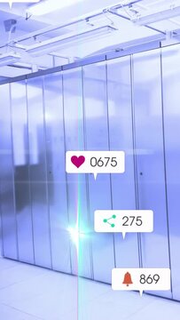 Folding wall staying still while line flaring into beam and spawning social media icons with counts