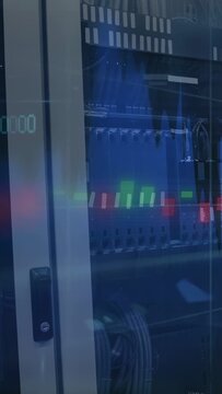 Vertical video: Network rack staying centered playback starting overlays showing port status LEDs