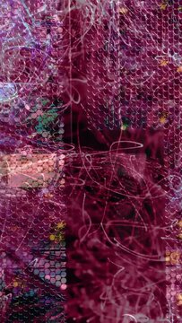 Vertical video: Mesh panel showing magenta smoke rising from lower-left, revealing handle for tech