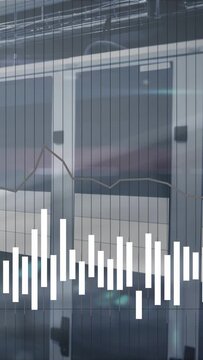 Vertical video: Train doors and windows showing EQ bars rising and falling, wave sweeping on sound