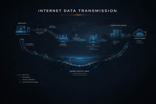 Labeled Internet Data Transmission Diagram Showing Data Flow from Device to Cloud