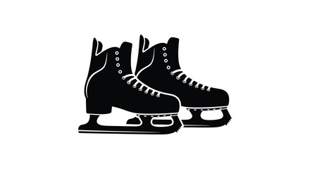 A pair of black ice skates are displayed against a white background showing a striking silhouette high quality © Komla02