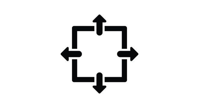 A black square formed by four arrows pointing outwards representing cyclical movement and process silhouette high quality professional
