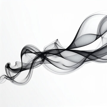 Abstract mist swirls with fluid motion, minimalist black silhouette on white background.