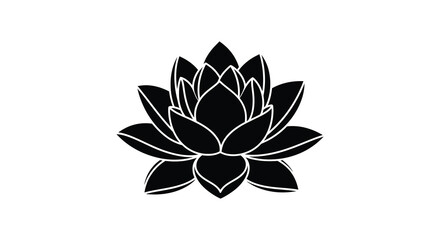 A striking black lotus flower design is prominently displayed against a clean white background a beautiful silhouette © Komla02