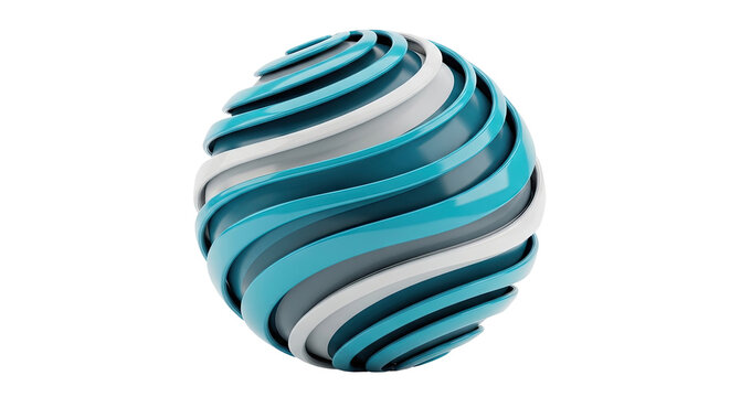 Abstract Swirling Sphere with Blue, White, and Grey Stripes