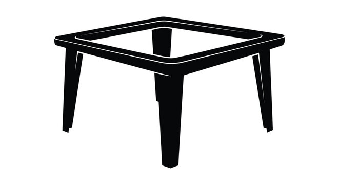 A stark black outline depicts a modern square coffee table with minimalist legs a silhouette high quality professional
