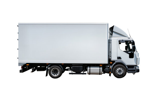 White box truck with cargo container, isolated on transparent background