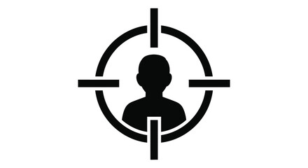Fototapeta premium A black target reticle focuses on a dark human head creating a stark visual representation of being targeted silhouette