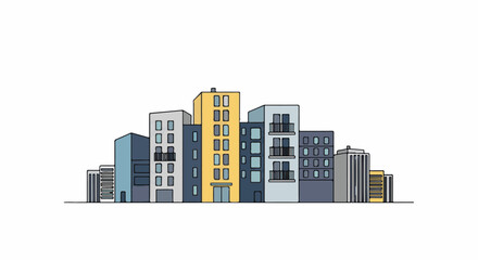Fototapeta premium A simplified illustration of a row of multi-story buildings with windows and balconies