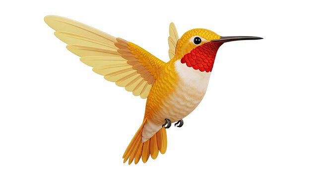 Hummingbird in flight, yellow and red plumage