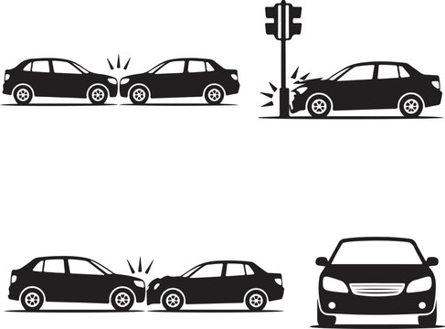 Crashed Cars vector Car eccident icons set
