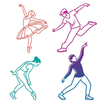 Dancers ballet modern jazz line art colors.