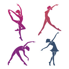 Ballet dancers in gradient attire striking poses. © Md.Belal