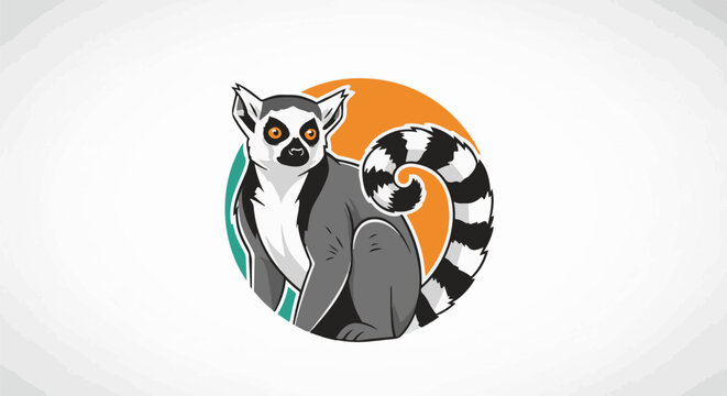 A ring-tailed lemur sits in front of a circular backdrop