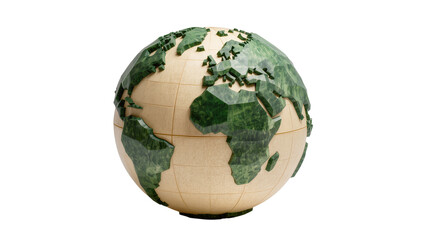 Geographic globe with wooden continents and green stone oceans, isolated on transparent background © Lukas