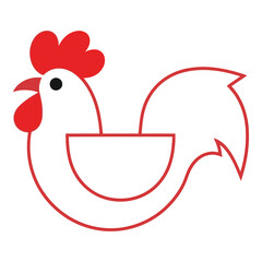 Simple red line drawing of a rooster or cockerel illustration icon © designer_hubs