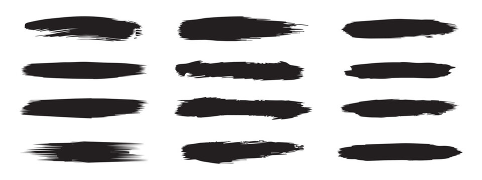 Black grunge brush stroke set. Artistic hand drawn ink paint lines. Professional vector design elements collection.