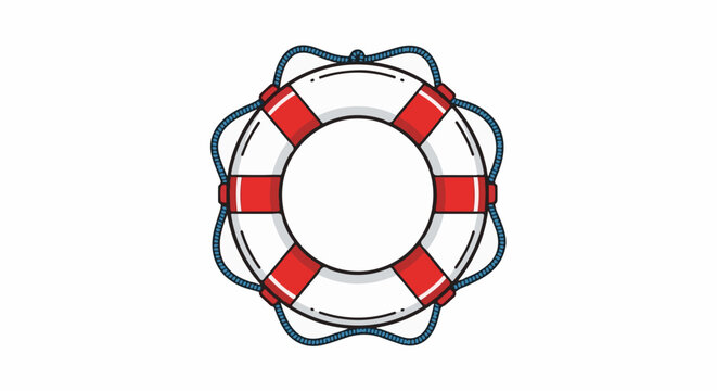 A red and white ring buoy with a blue rope tied around it