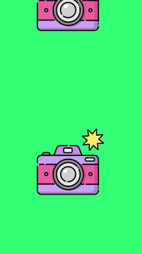 Animation video camera icon green background.