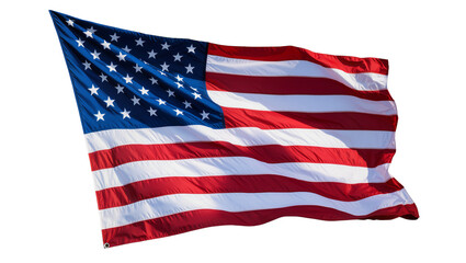 Obraz premium Waving American flag with red and white stripes and blue field with stars, isolated on transparent background