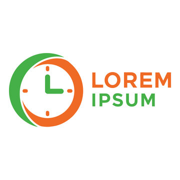 Green and orange clock logo with lorem ipsum text icon