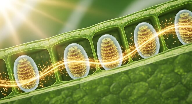 Plant cell photosynthesis converting light into chemical energy