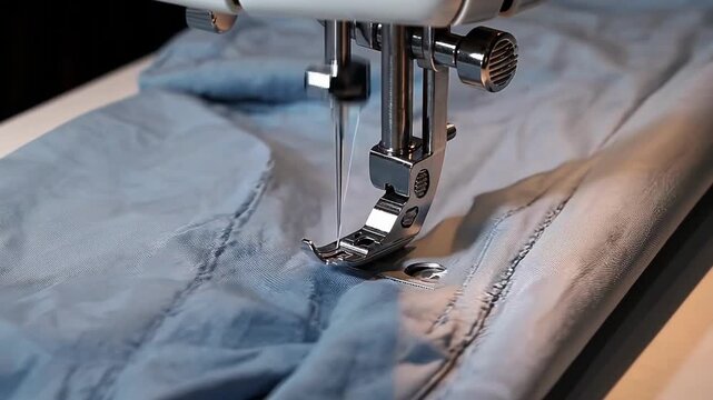 Handmade Quilt Stitching Process. Precision Machine Sewing For Home Fabric Repair Projects. Detailed Craftsmanship In Fabric Stitching Demonstrated Through Handcrafted Quilt And Sewing Methods