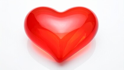 Fototapeta premium A polished, three‑dimensional red heart with reflective surfaces glows against a plain white background, symbolizing love, affection, passion, and universal emotion through symmetry, curvature, and lu