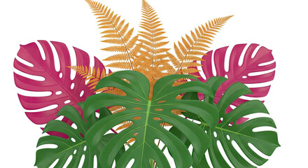 Naklejka premium Tropical Leaves Arrangement: Monstera, Fern, and Pink Philodendron