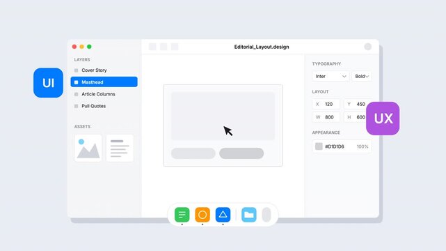 Animated UX design concept showing user flow, interface interaction, and digital experience. Ideal for app design, usability testing, web interfaces, and product design presentations.