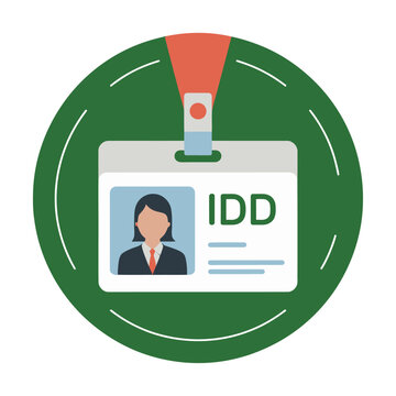 Vector of a green badge with a woman's id card and the letters idd