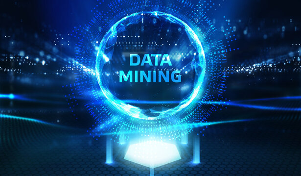 Data mining concept, futuristic blue technology background, digital information extraction, big data visualization