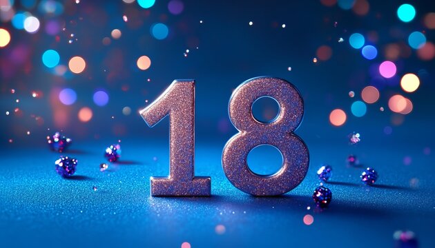 Eighteenth Birthday Celebration with Sparkling Decorations and Shimmering Background Festive Scene