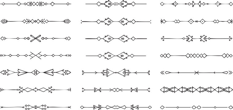 Abstract geometric borders dividers collection on transparent background.