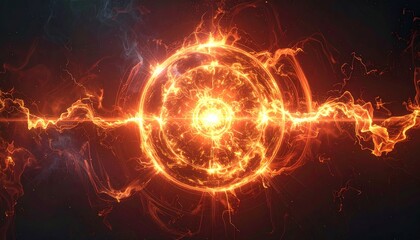 Obraz premium Bright Orange Energy Orb With Electric Sparks And Star Dust