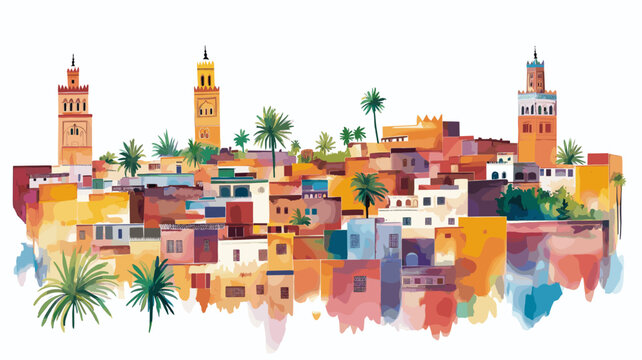 Marrakech Medina. Marrakech Medina hand drawn watercolor illustration on white background