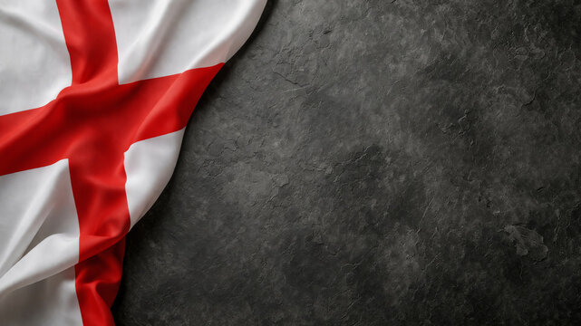 English flag on dark background for St George's Day celebration with copy space.
