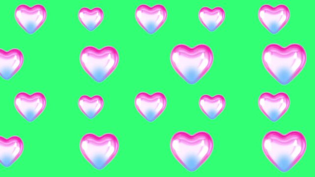 set of pink hearts line motion green screen