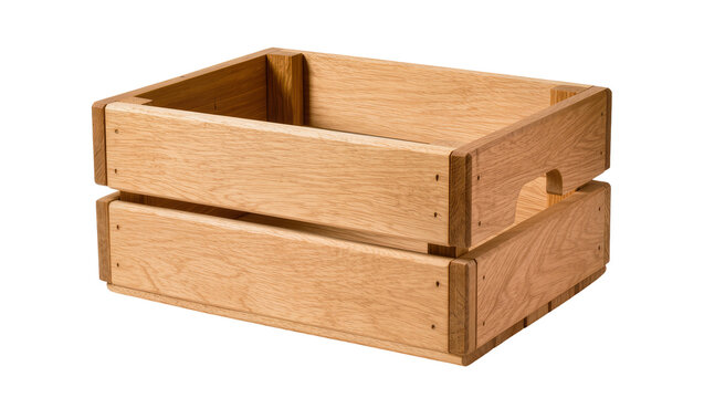 Natural wooden crate with handles empty and clean, isolated on transparent background
