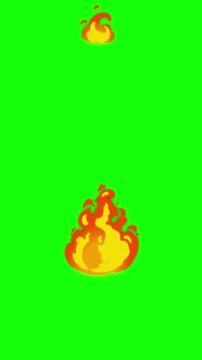 Fire animation cartoon icons green screen.