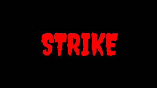 Bold strike text in dripping red horror on a dark background, perfect for scary themes, Halloween visuals, and intense dramatic content.