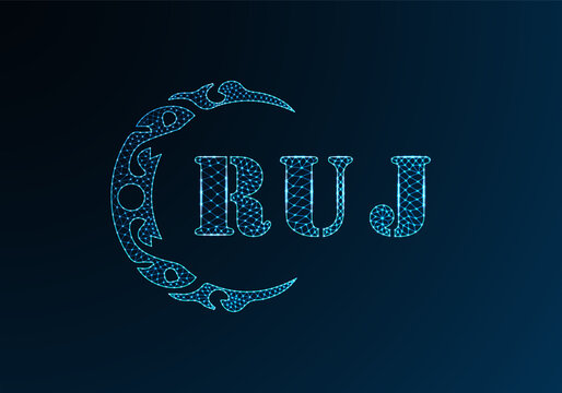 Low poly letter logo RUJ design. RUJ letter logo low poly vector design on blue color gradient background. RUJ logo low poly design