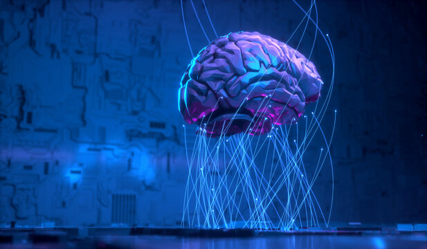 Brain, human brain, glowing brain, neon brain, futuristic brain