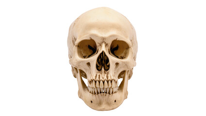 Obraz premium Human skull with teeth and eye sockets, isolated on transparent background