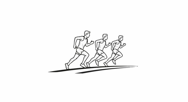 Three runners in a race, depicted in a sketch style on a white background