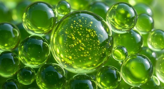 Green translucent gel beads with yellow particles